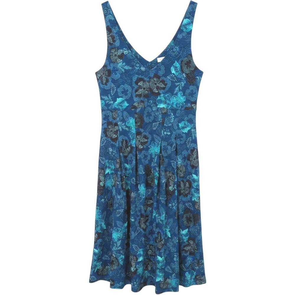 Patagonia Kamala Dress Women Small Blue Floral Sleeveless Organic Cotton V Neck